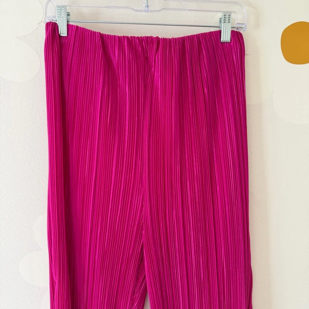 NWT Bohme New In Clara Hot Pink Satin Ribbed Pleated Wide Leg Matching Set